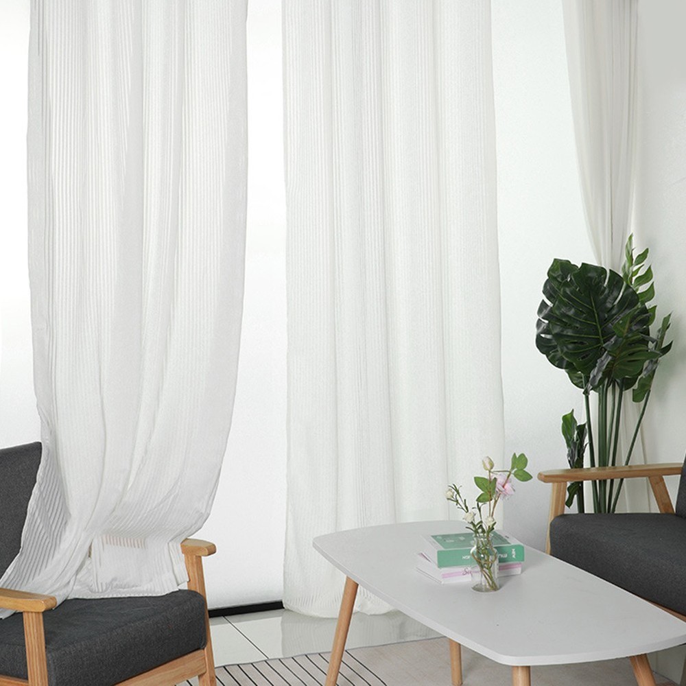 Modern Vertical White Curtains Insulating Polyester Fabric Easy Installation