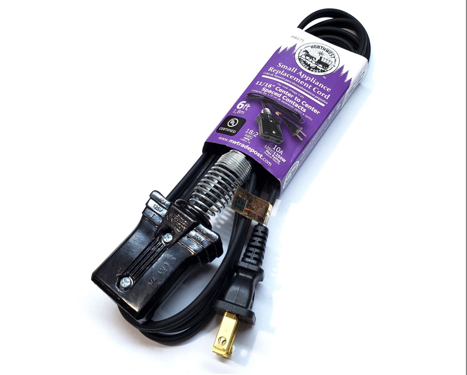 New 6' Vintage Appliance Replacement Power Cord 11/16" Center To Center Contacts