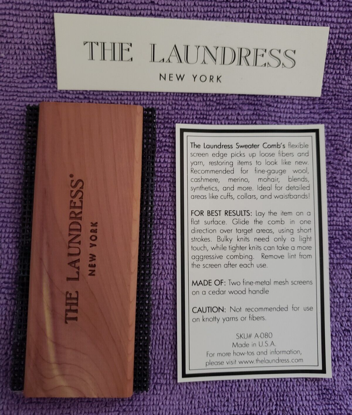 The Laundress New York - SWEATER COMB - Removes Pills, lint & Fuzz - Wood - NEW