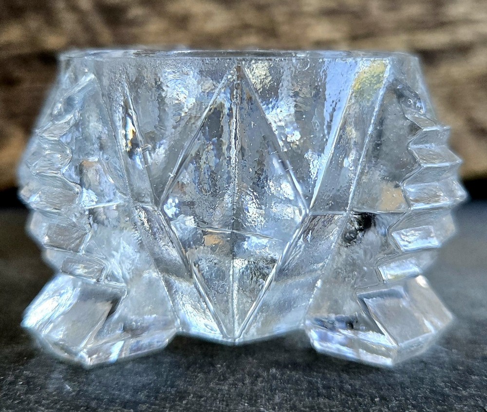 Open Master Salt Cellar Diamond Pattern Footed Base 2-7/8" L Vintage