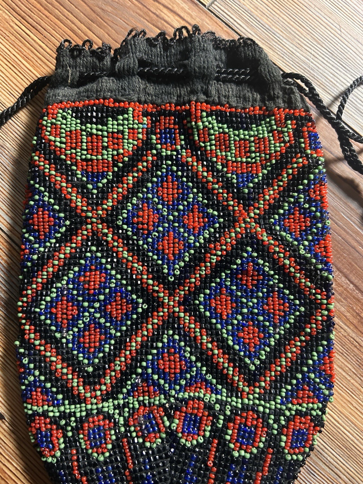 BEADED RETICULE Drawstring Purse Pouch ART DECO Victorian Flapper Geometric