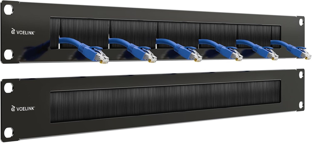 1U Metal Brush Patch Panel 2-Pack for Server Rack Cable Management