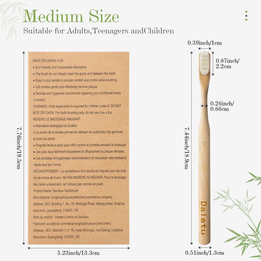 Daletu Extra Soft Bamboo Toothbrushes for Sensitive Gums, 20000 Extra Soft Br...