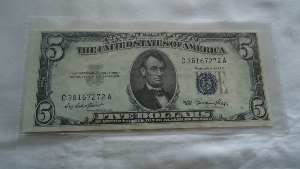 1953 $5 Five Dollar US Silver Certificate Blue Seal Note