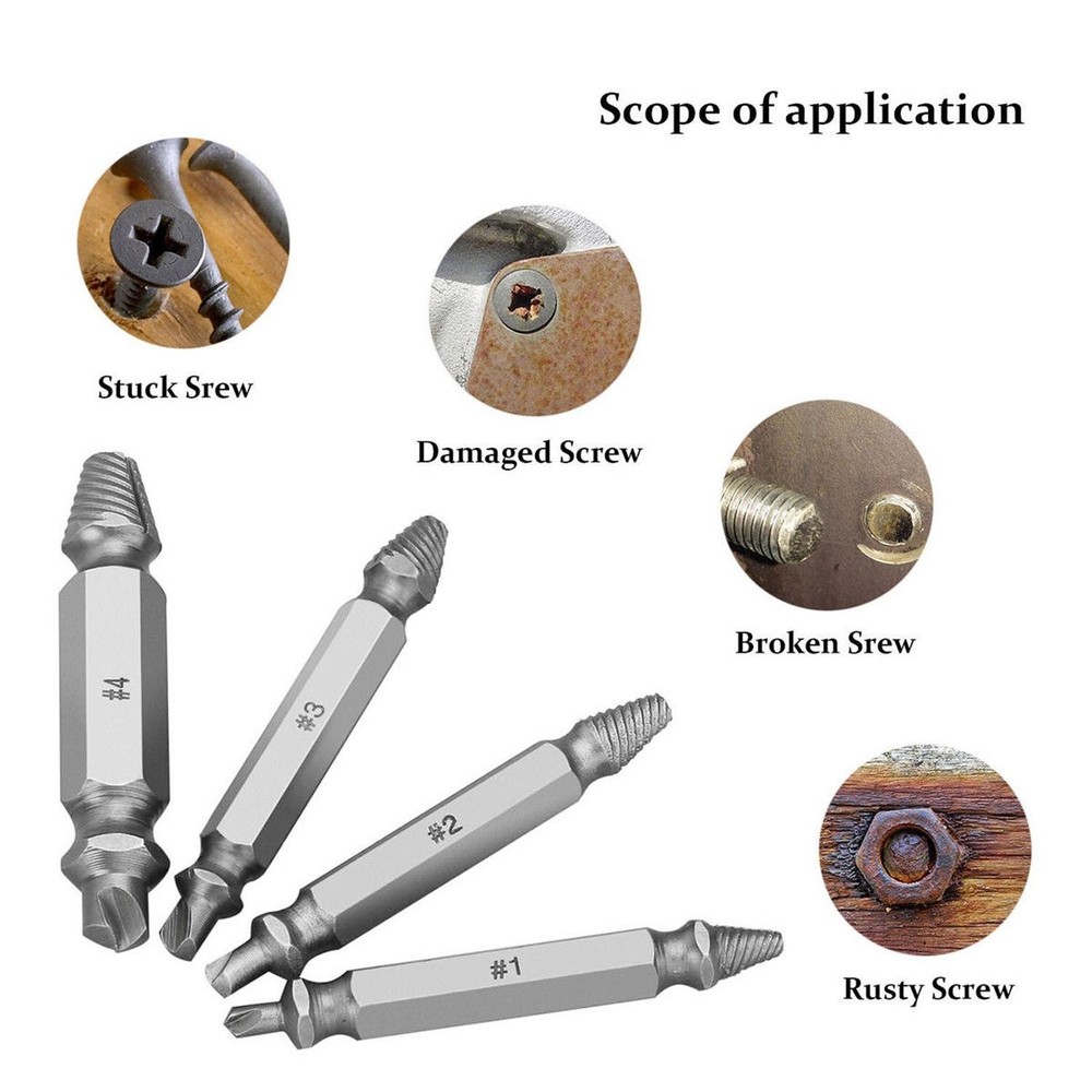 4Pcs/Set New Screw Extractor Kit Guide Broken Damaged Bolt Remover Drill Bits