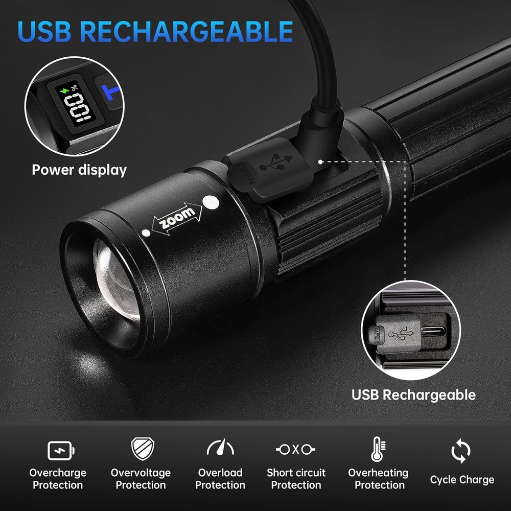 TrixHub Rechargeable Flashlights 2 Pack, Super Bright High Lumens Flash Light