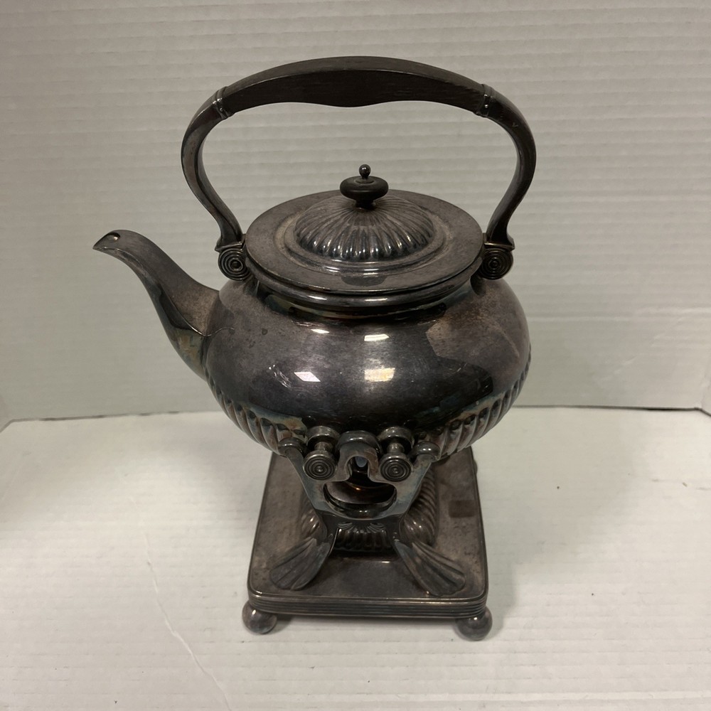 Antique Tiffany Co Repousse Tea Pot Warming Cradle Tilting Silver Plated
