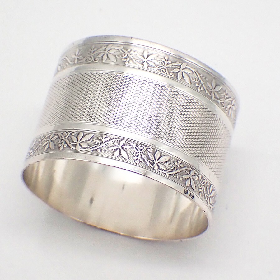 Engine Turned Napkin Ring German 800 Silver Mono TWB
