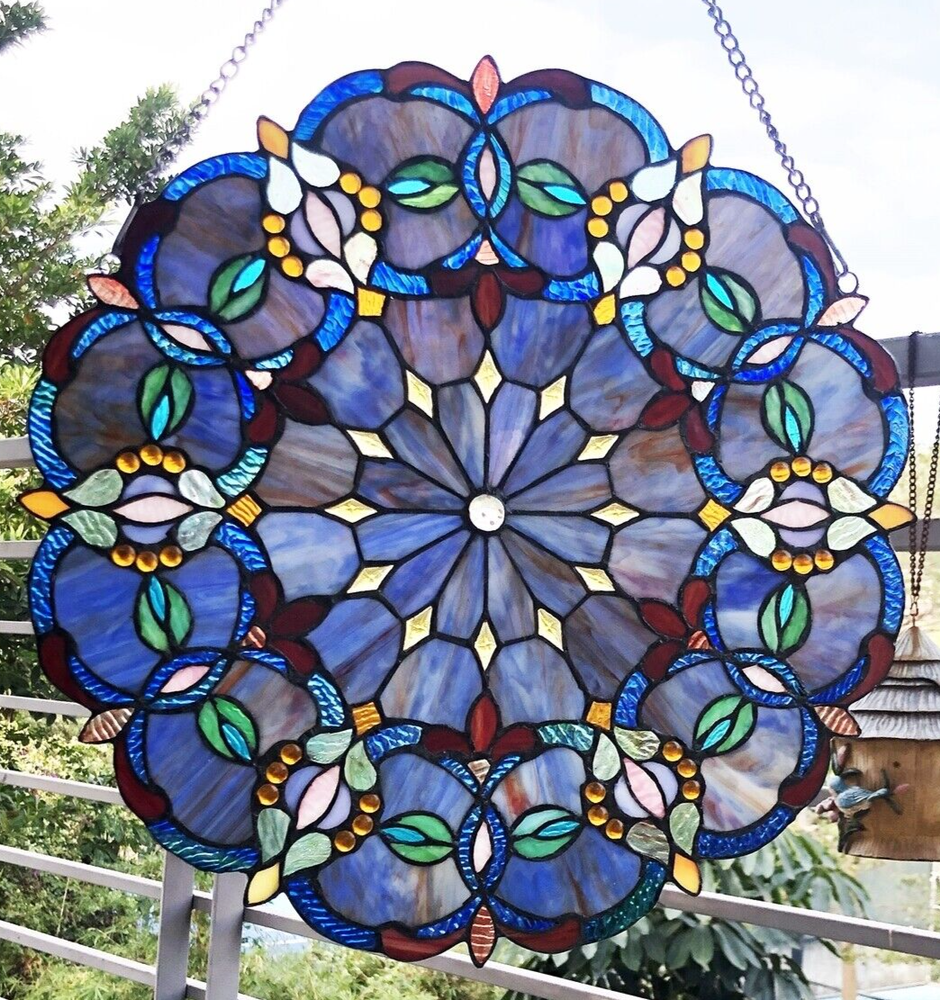20" Round Stained Glass Window Hanging Panel Suncatcher