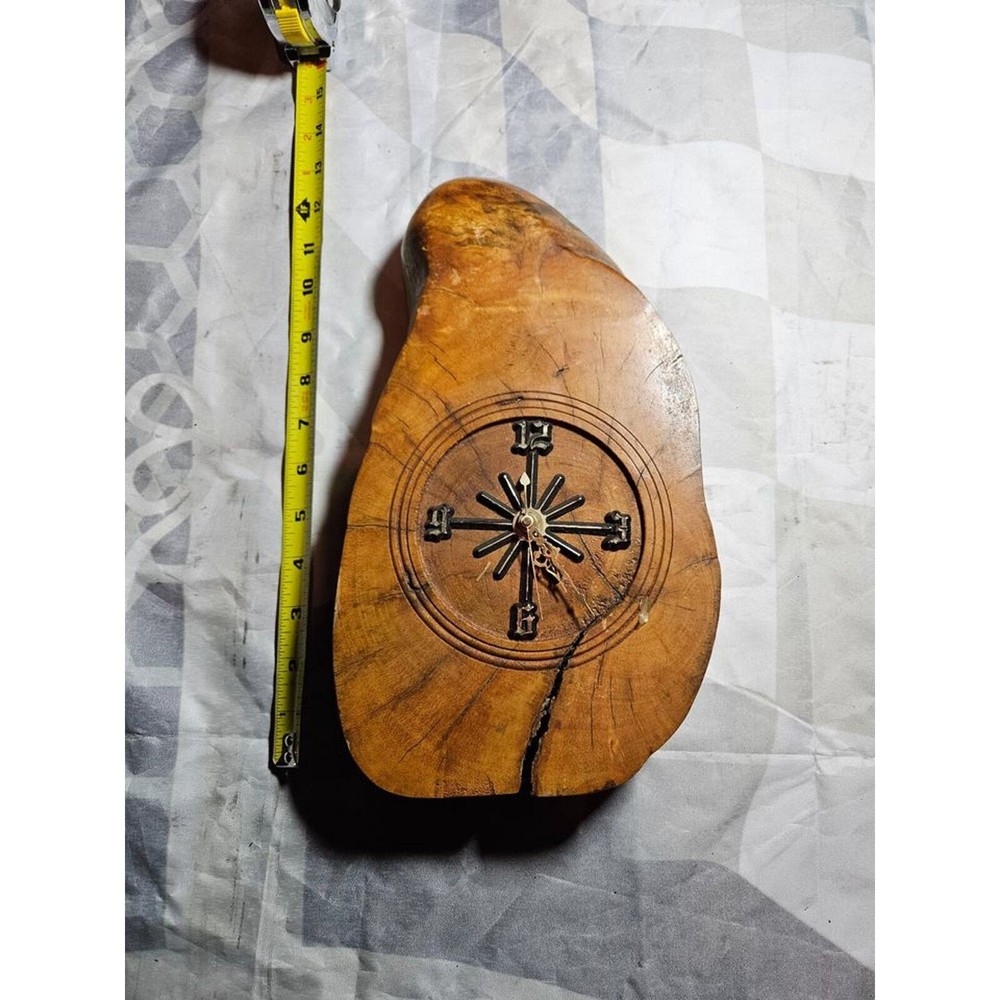 Hand made clock inside of wood - untested - damaged