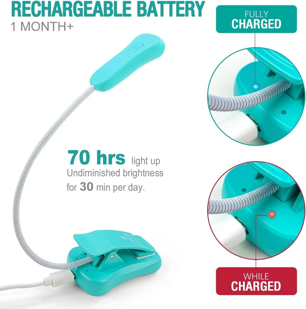 Compact Rechargeable Reading Light – Eye-Caring Diffused Light, Clip-On Design