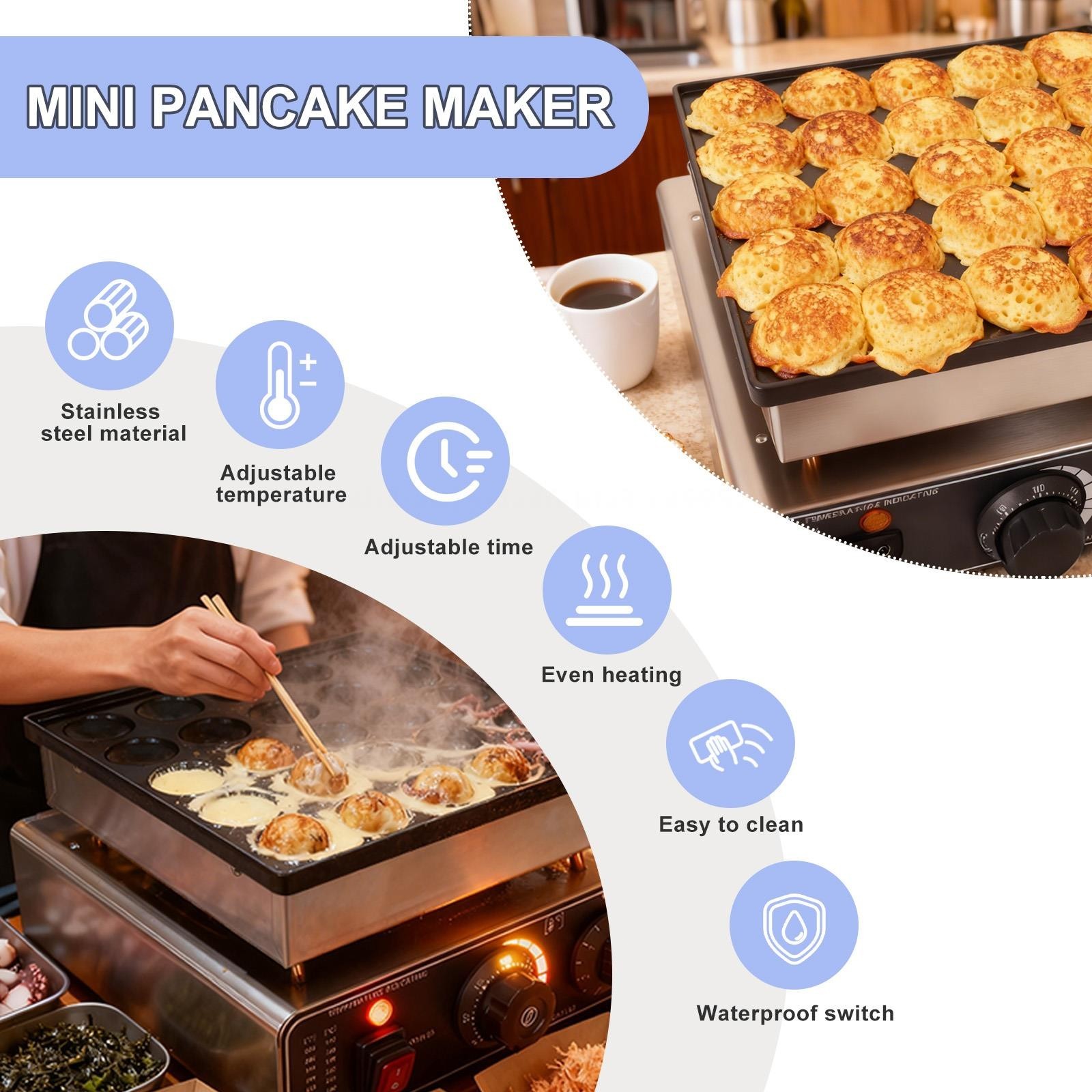 50 pcs Commercial Mini Pancake Maker, 110V Stainless Steel Pancake Maker Machine