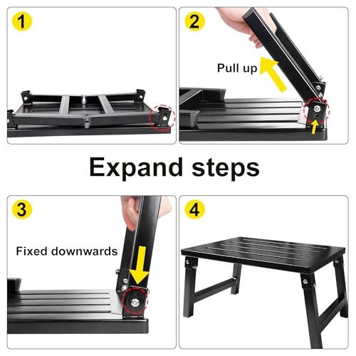 RV Step Stool Foldable 1000 lbs Capacity, Heavy Duty Metal Steps Platform,