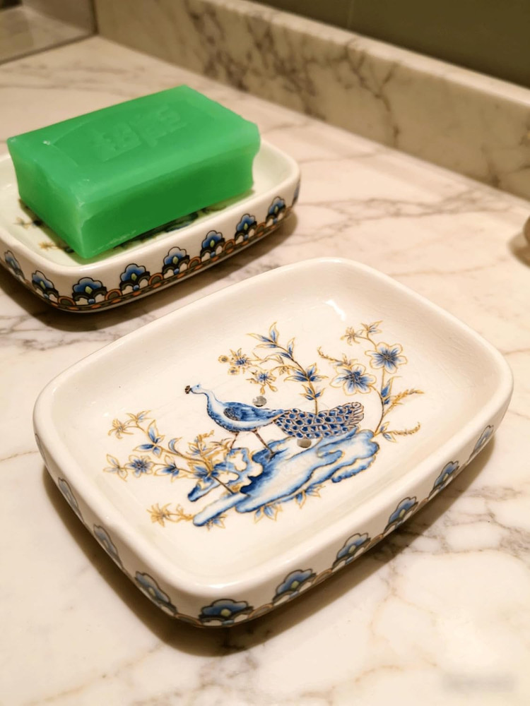 Ceramic Soap Dish Creative Ice Crack Ceramic Peacock and Flower Pattern Soap Dis