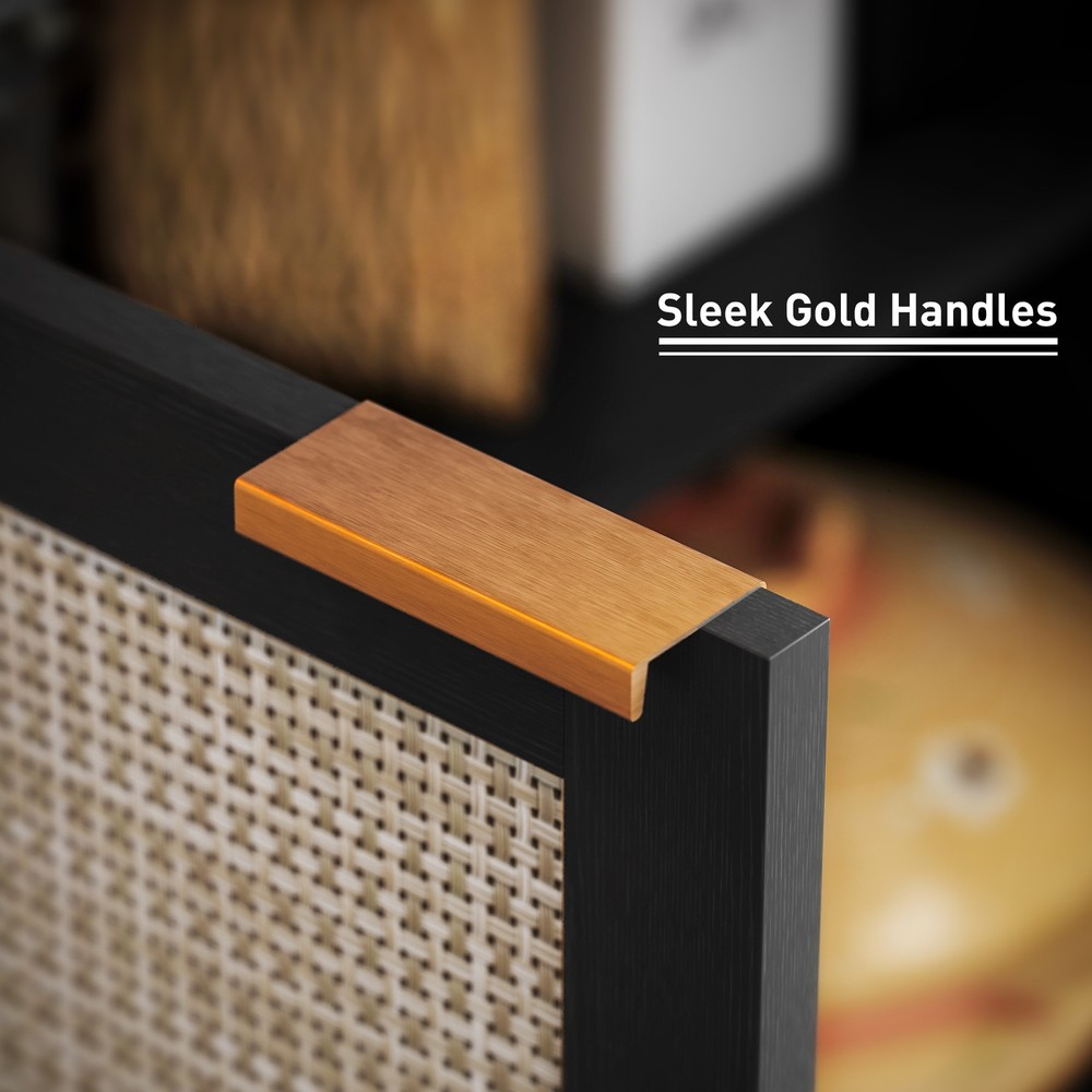 Sideboard Rattan-element Doors with Golden-colored Handles