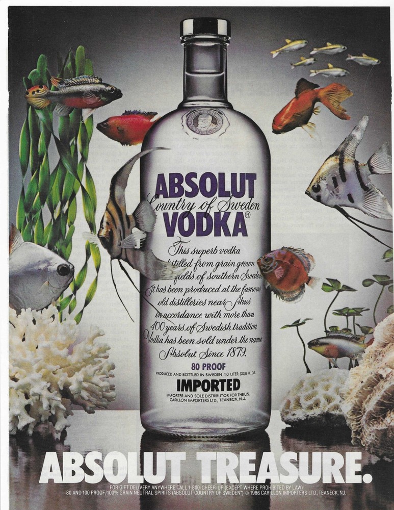 ABSOLUT TREASURE.   VODKA  ORIGINAL PRINT AD