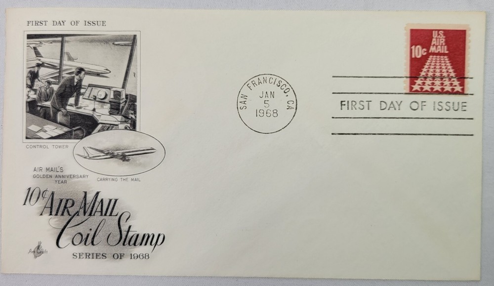 1st Day Issue Stamp & Envelope  - 10 Cent Air Mail Coil Stamp