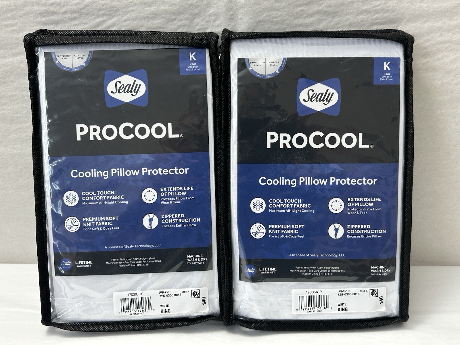 New Sealy PROCOOL Zippered Cooling Pillow Protector 2-Pack 20X36” KING MSRP $80