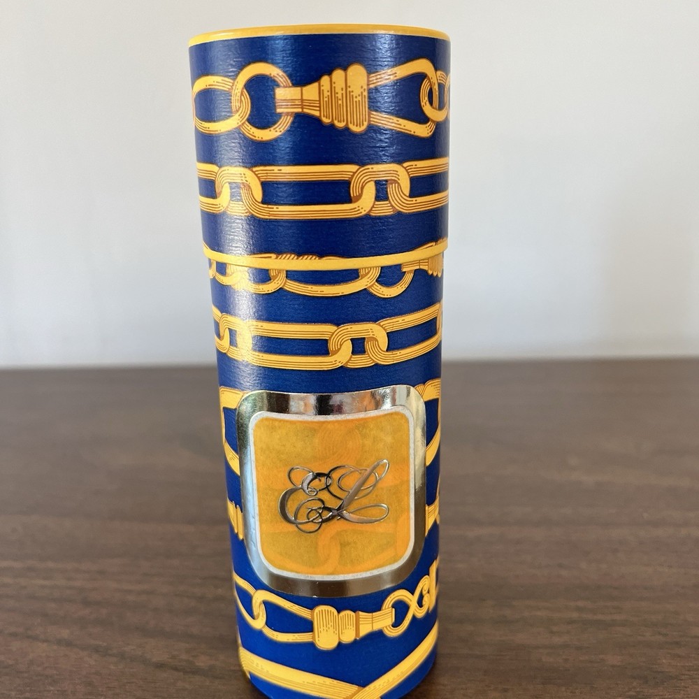 Estee Lauder Solid Perfume Compact Empty Box Blue Gold Chain Vintage Display