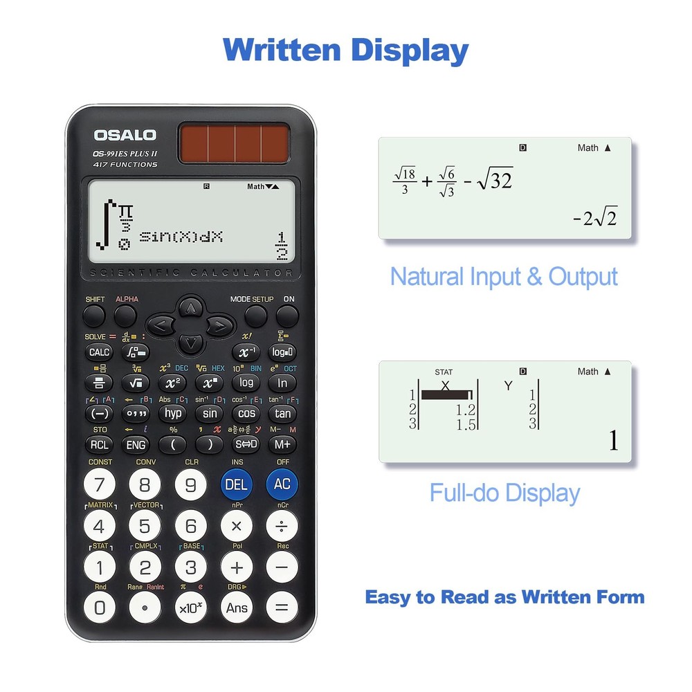 Scientific Calculator 417 Function 2 Line Display Solar Battery OS 991ES