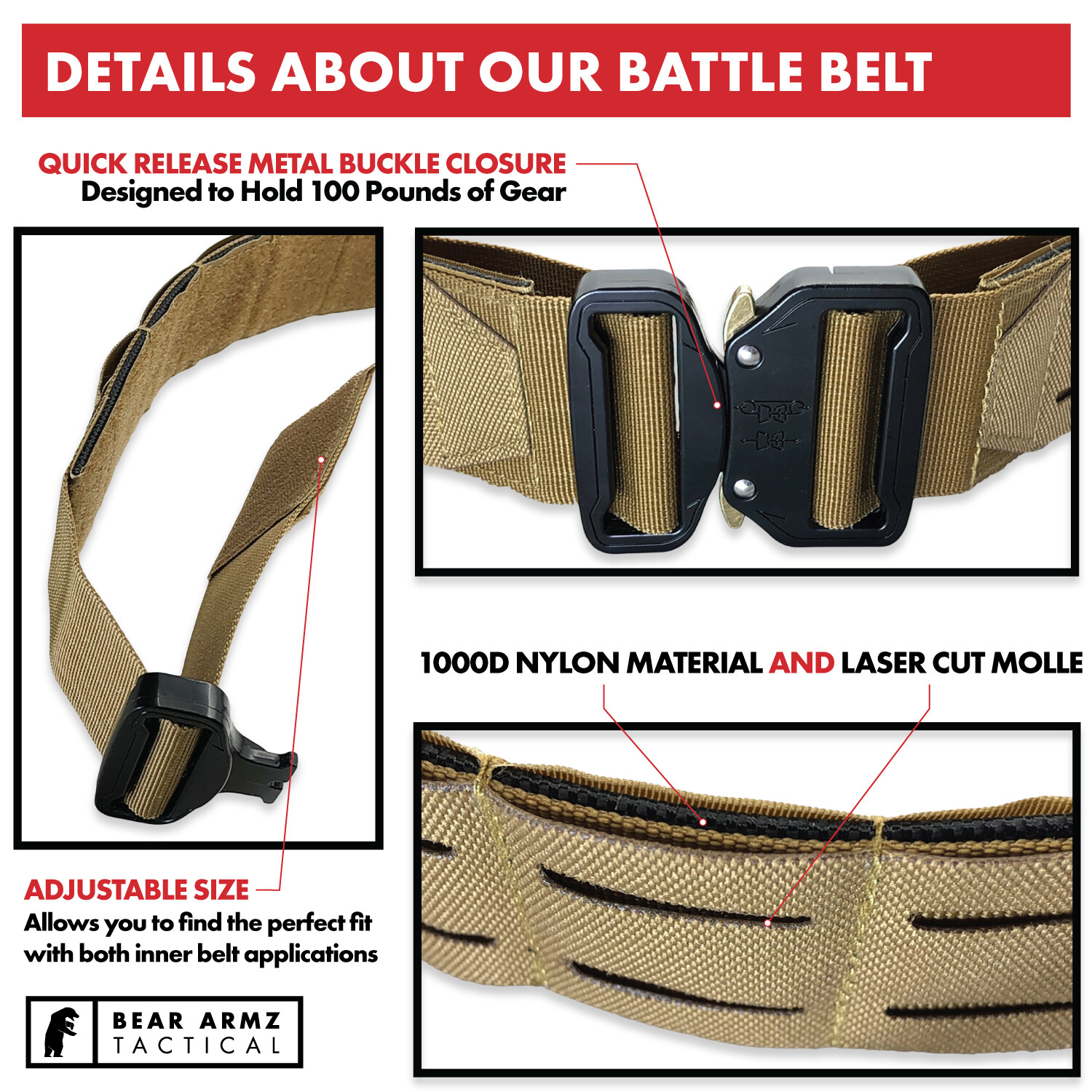 Bear Armz Tactical Battle Belt | Molle Riggers Belt | War Belt | Heavy Duty Pad