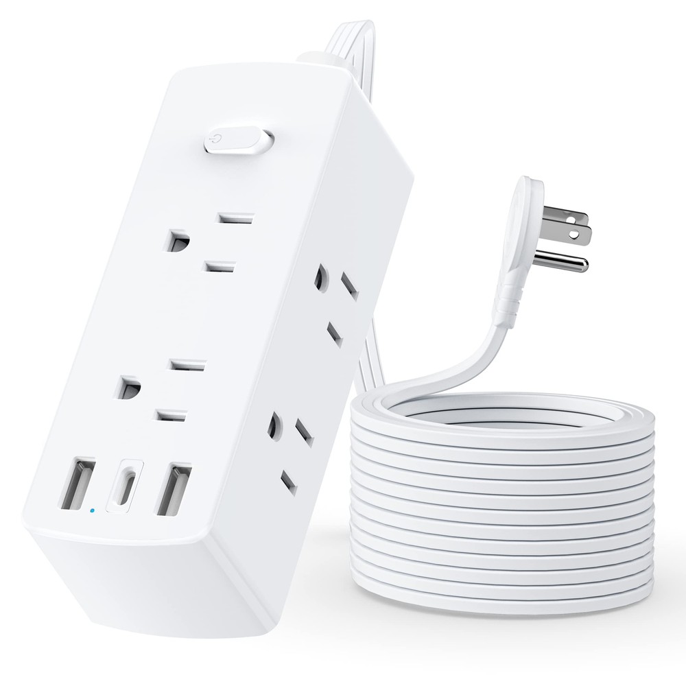 Surge Protector Power Strip, Olcorife Ultra Thin Flat Plug 5ft Cord, White