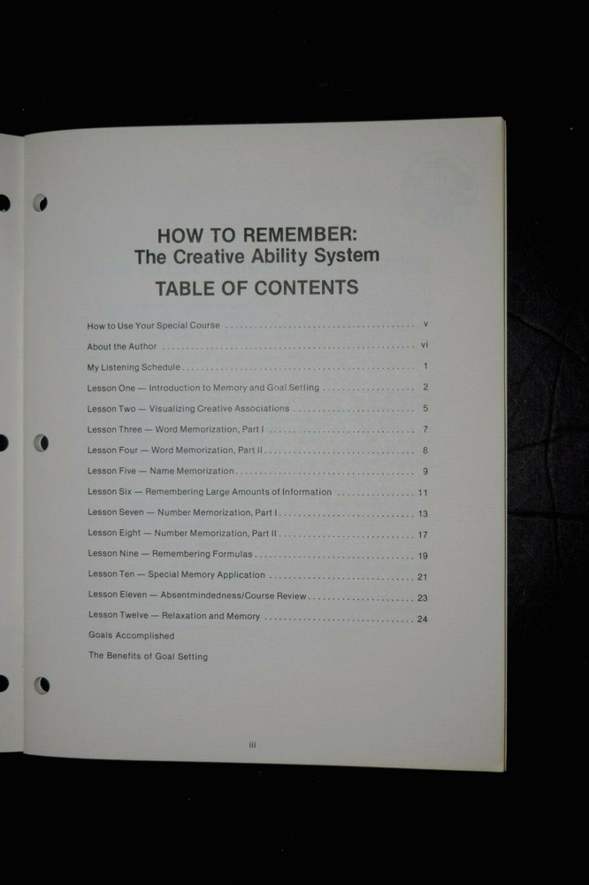 "HOW TO REMEMBER: THE CREATIVE ABILITY SYSTEM," Cassette Program & Guidebook, PO