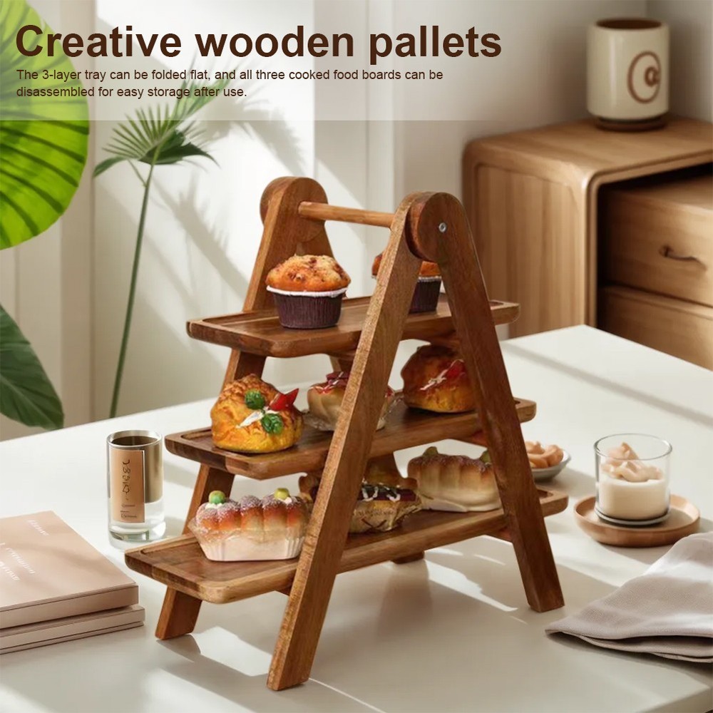 2Pcs Wooden Serving Platter Food Storage Shelf Multi-Function for Home Kitchen
