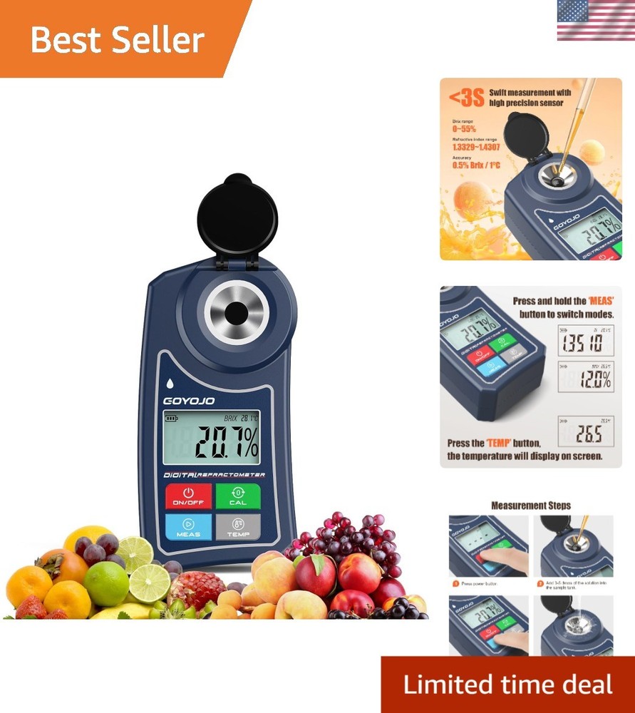 Digital Brix Refractometer Brix Meter Lab Refractometer ±0.5 Brix/1℃ Accuracy...