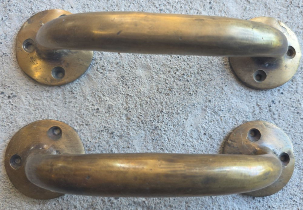 2 Heavy, Big, Antique RUSTIC Barn Handle, Gate Pull, Shed, Door Solid Brass, 7"
