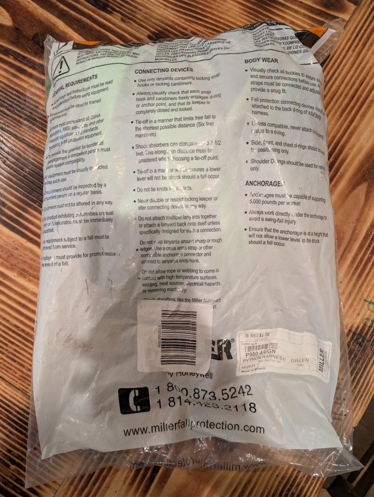 Miller DuraFlex Python Full Body Harness P950-4/UGN