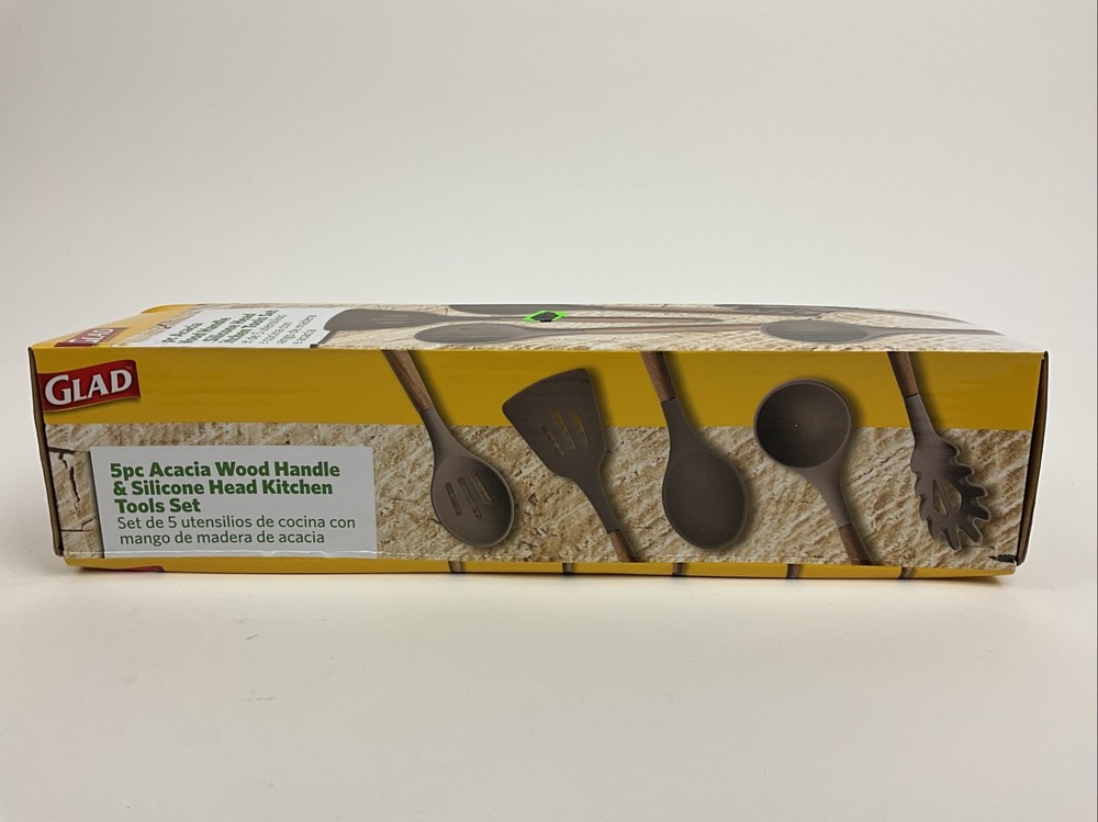 Glad Acacia Wood Handle Silicone Head Kitchen Tools Set