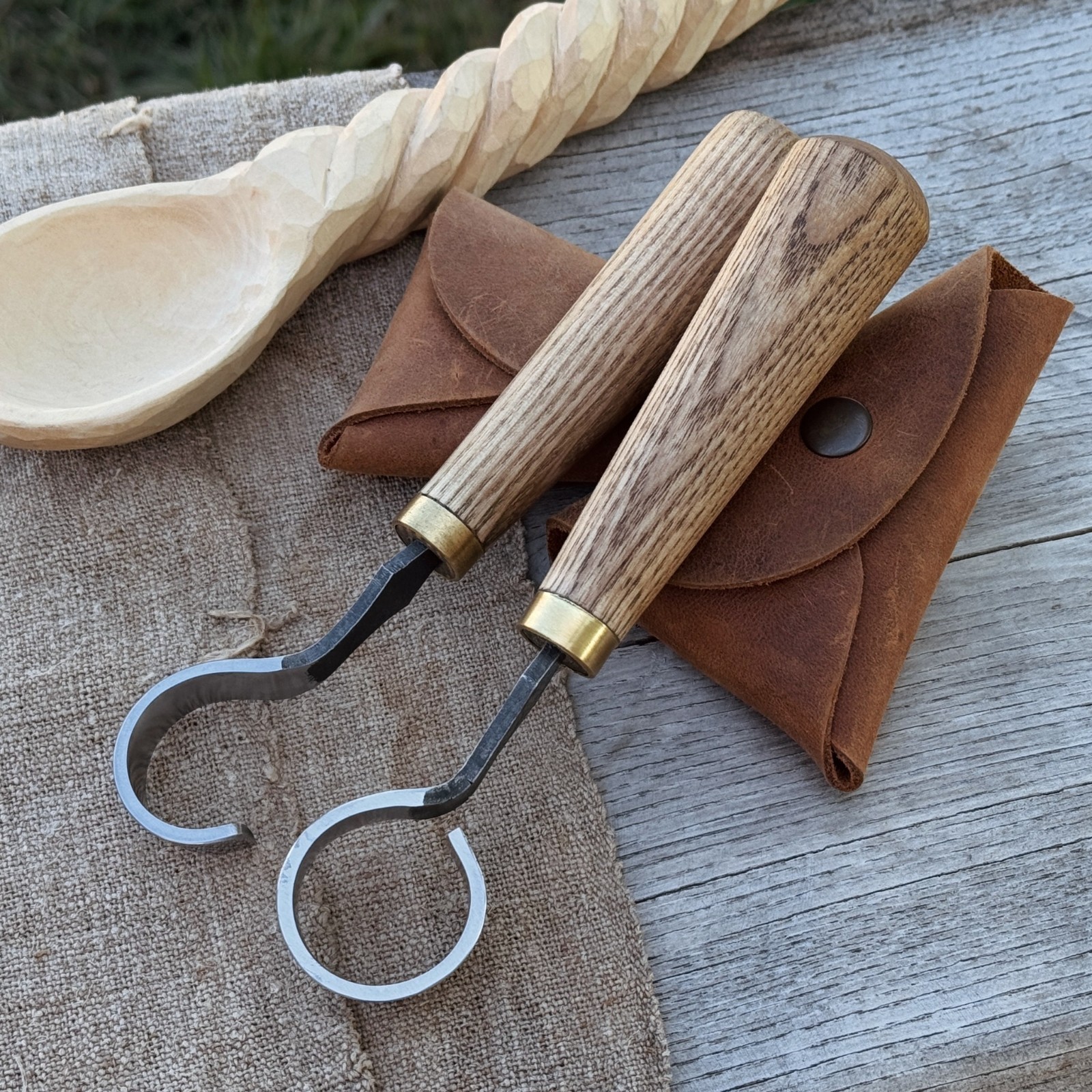 1.18in Blades 2-pieces Hook And Scorp Carving Knife Set 52100 Steel With Sheaths