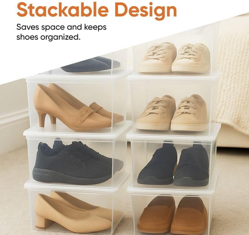 Shoe Box Modern Storage Container 3 Pack - 6.5 Quart/6 Liter, Stackable Plastic