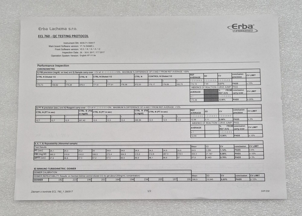 ERBA Mannheim ECL 760 INS00070 Fully Automated Haemostasis Analyzer Coagulation