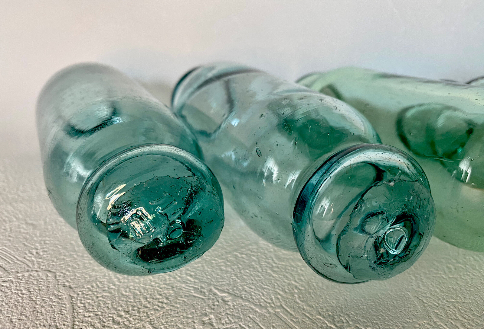 Set of 5 Japanese Glass Floats Antique Blue and Green Rolling Pin Fishing Decor