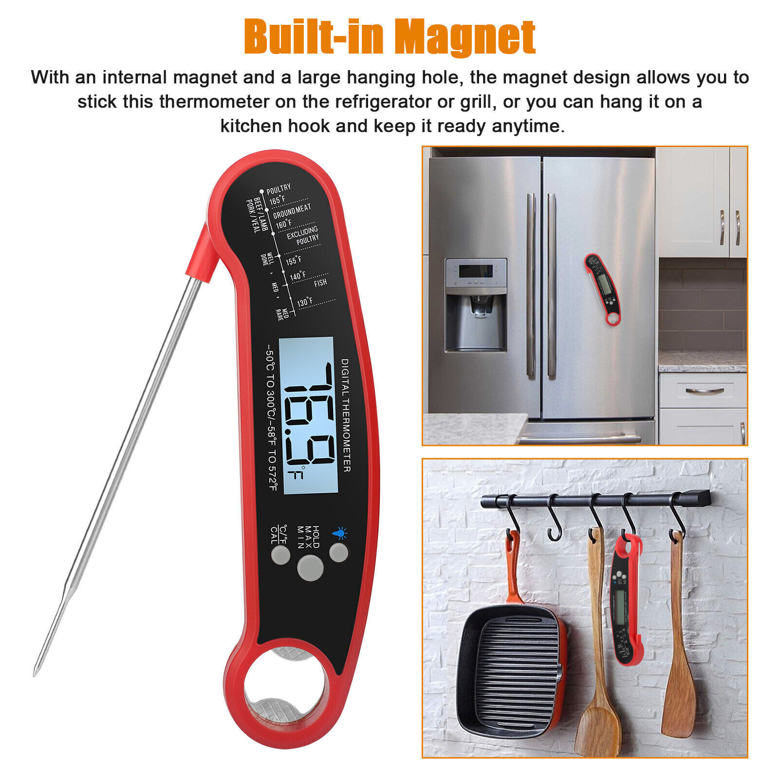 Instant Read Digital Meat Thermometer Fast for Kitchen Food Cooking BBQ Grilling