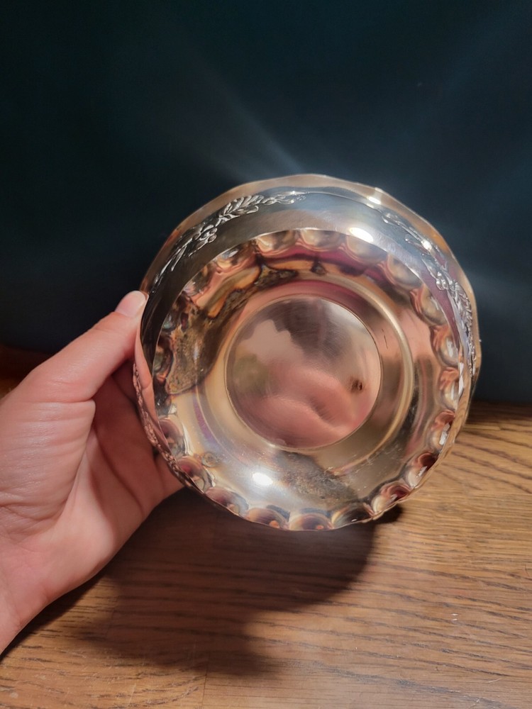 VTG Silver Plated Prima NS NilsJohan Sweden Footed Pedestal Repoussé Fruit Bowl