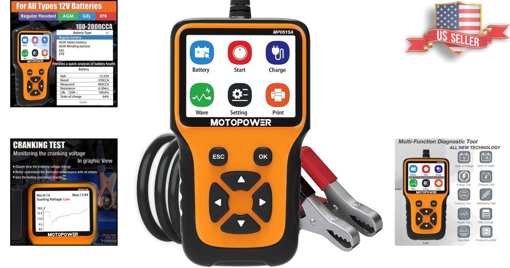 Portable 12V Car Battery Tester with LCD Display - Essential Garage Tool