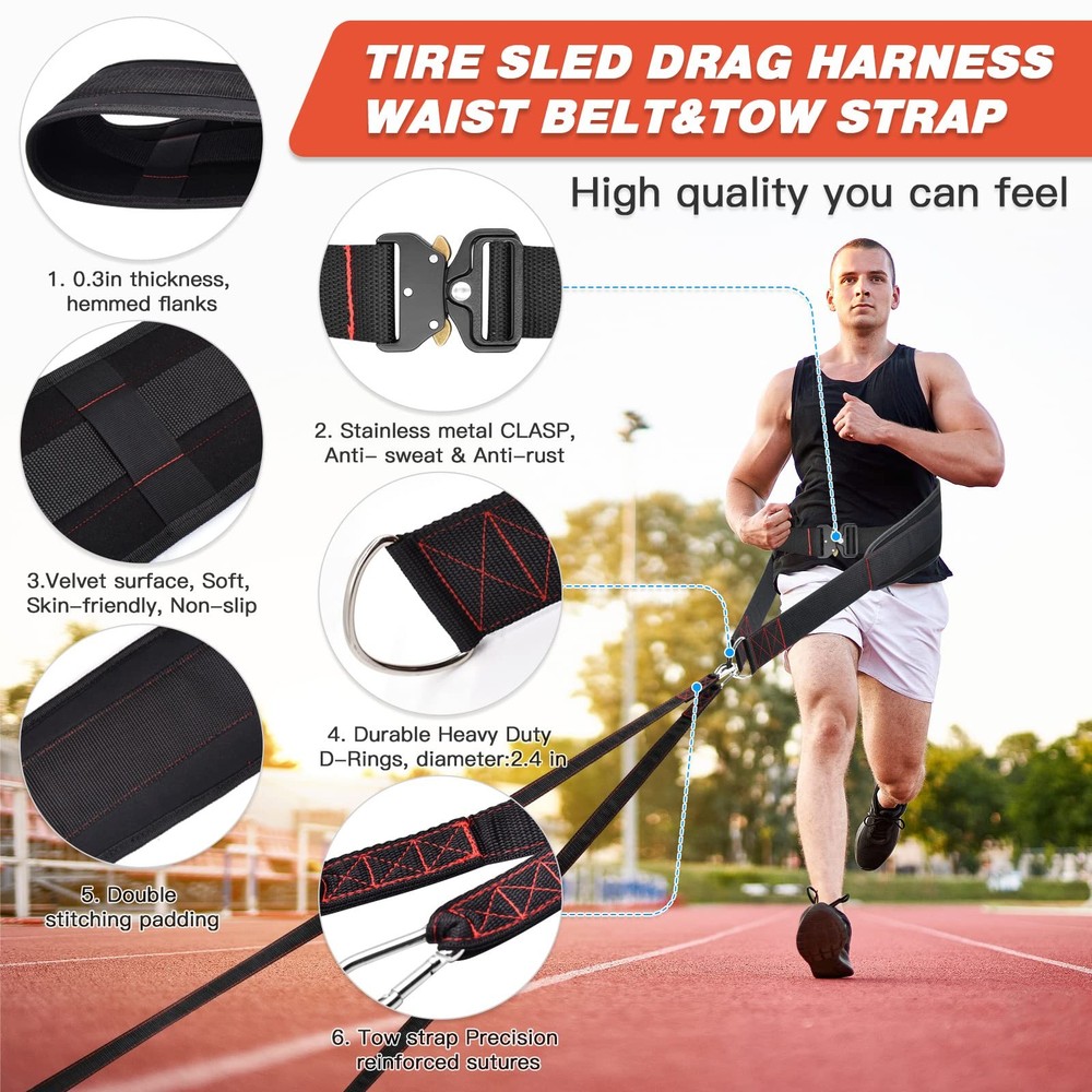Adjustable Sled Pulling Belt for Strength Training, Agility Core Workouts