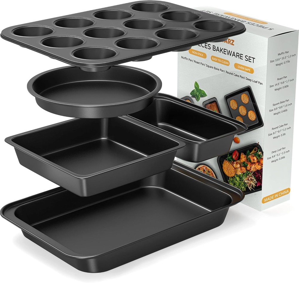 5 Pieces Baking Pans Set Nonstick Baking Sheet Tray Oven Pans Bakeware Set