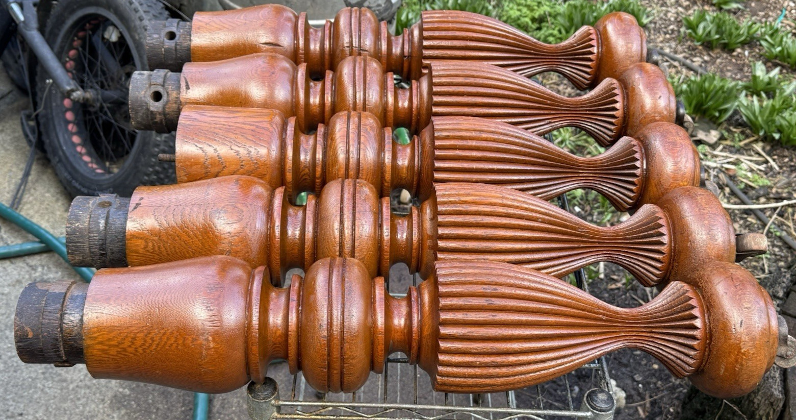 5x Exquisite Antique Wood Fluted Turned Carved Table Legs Victorian Vintage