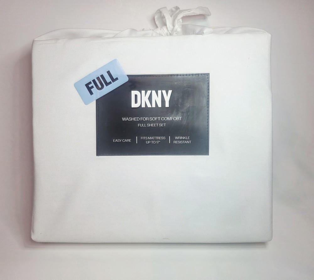 DKNY NEW Full Bed Sheet Set Soft Comfort in Solid White 4 Piece w/Pillow Cases
