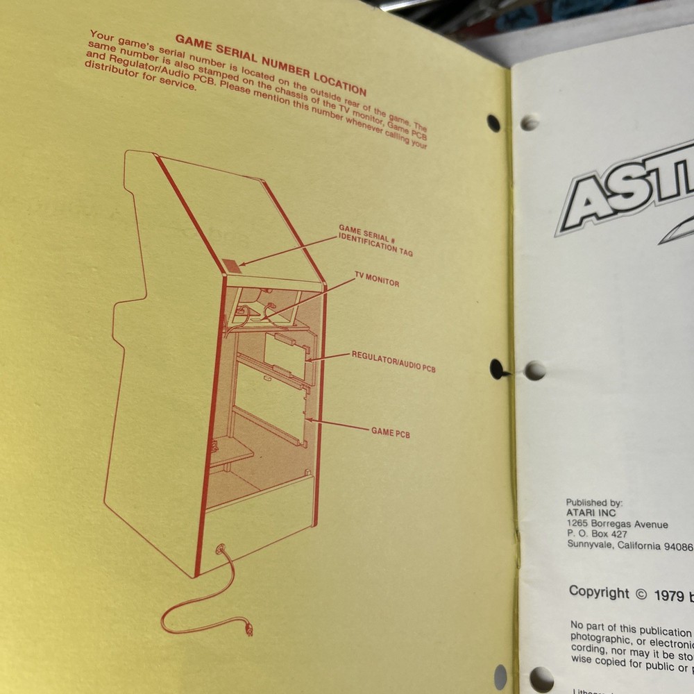 Original Factory Asteroids Atari Set arcade Video game manual