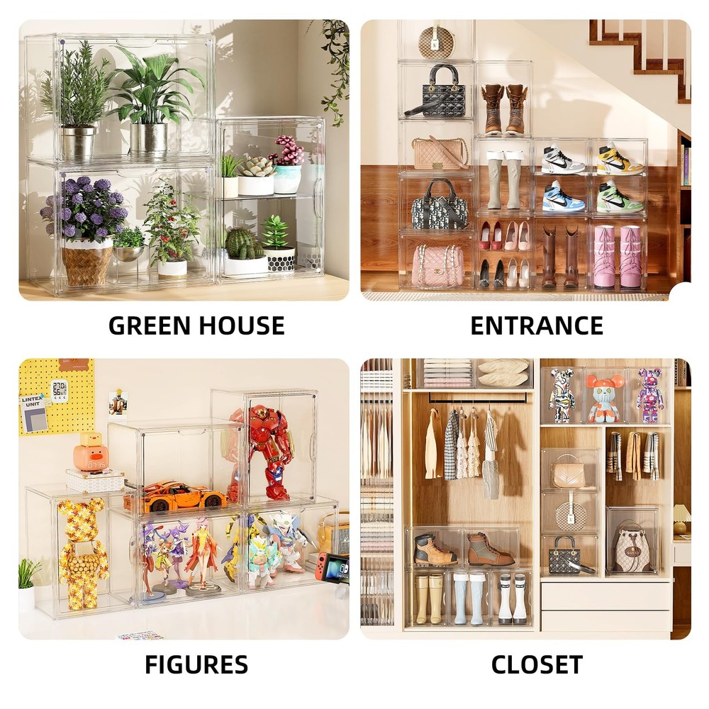 Clear Acrylic Display Case, Super Large Stackable Storage Bins Magnetic Attra...