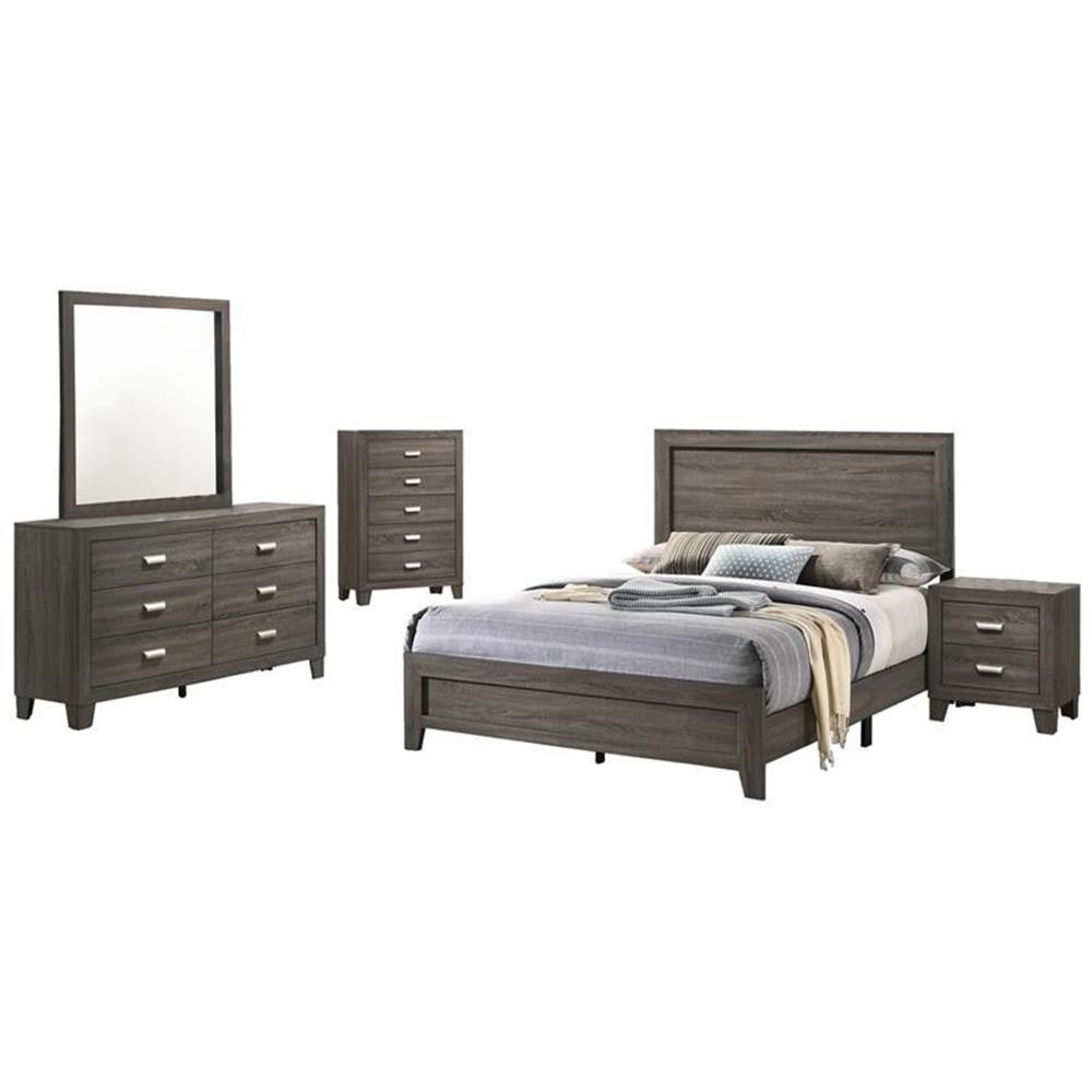 Rustic Wood Gray 5pc Bedroom Set in Twin Size with Chest