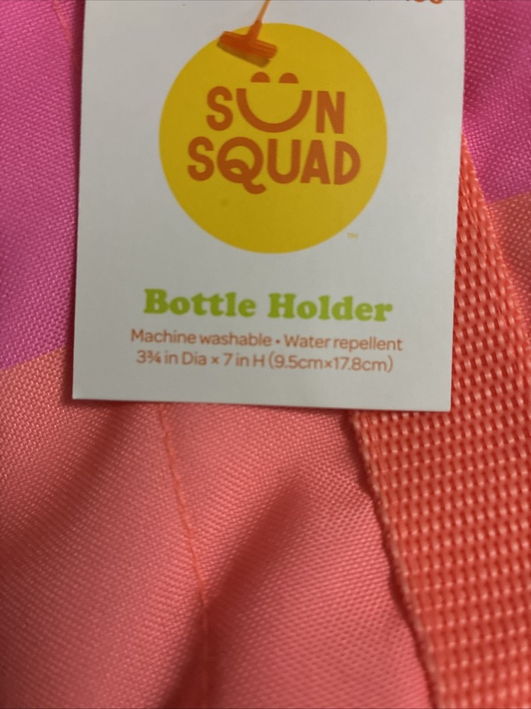 SUN SQUAD BOTTLE HOLDER NWT Bright Pink/orange With Strap- Drawstring Closer