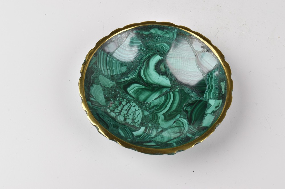 Small Malachite Dish Malachite Bowl Round from Congo 8.7 cm # 21663