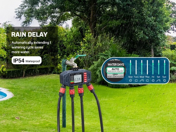 DEWENWlLS 4 Zone Sprinkler Timer 16 Programs Brass Inlet Leak-Proof Outdoor