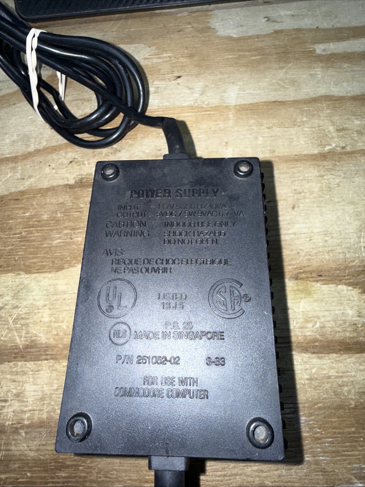 Black Used Original Vintage Commodore 64 Computer Power Supply PN 251053-02